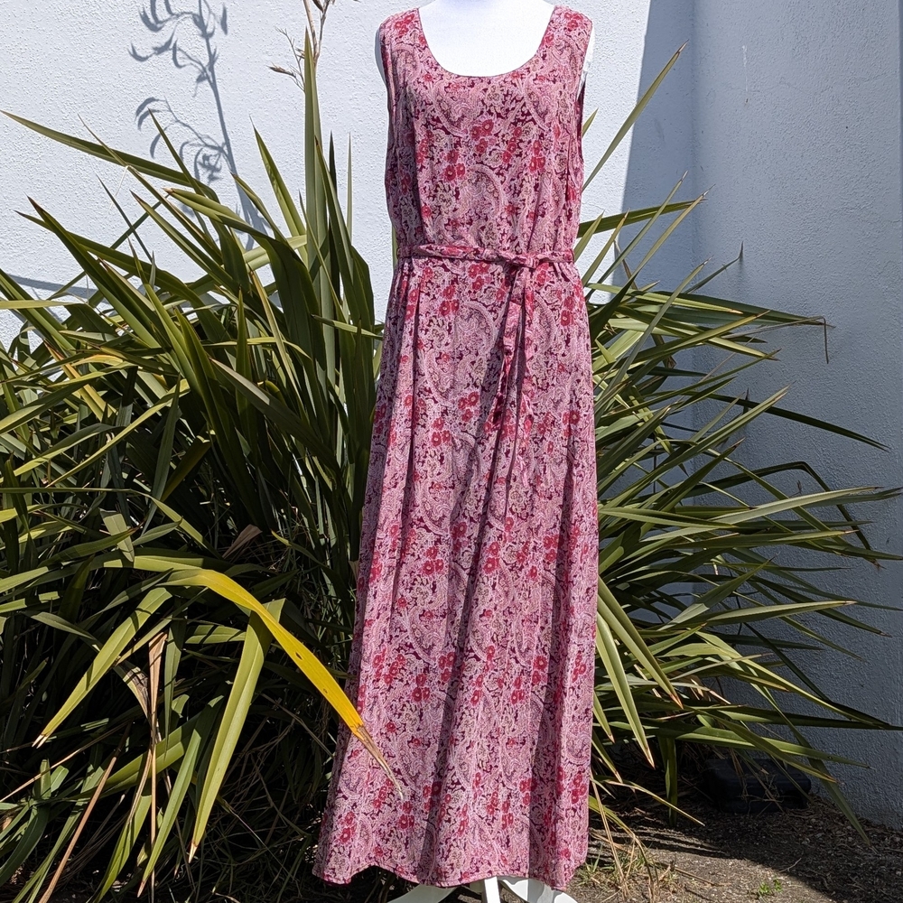 VTG 90s Indira Reversible Rayon Maxi Dress Boho Grunge Paisley Floral - Large